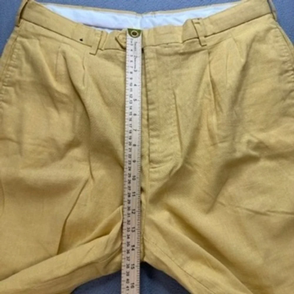Trust Linen Blend Pleated Dress Pants Relaxed 36x30 (FIT 35x28) Yellow Trousers